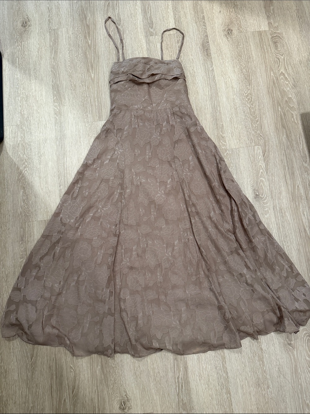 MollyEvers Taupe Floral Spaghetti Strap Maxi Dress